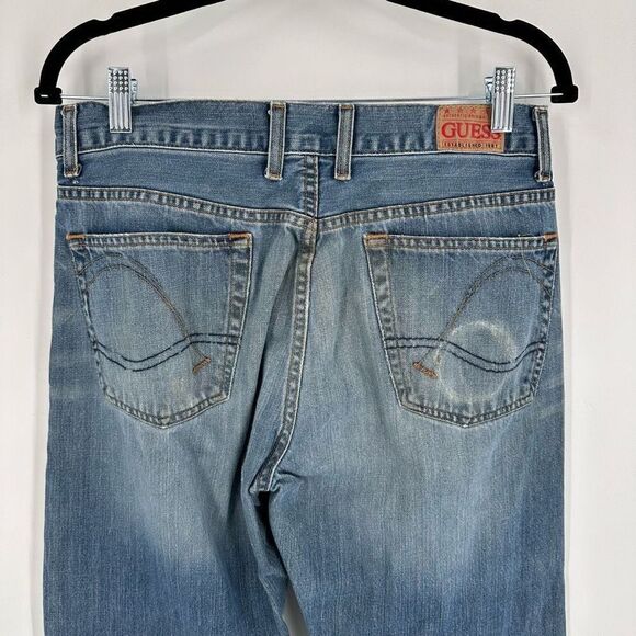 Vintage Guess Jeans Womens Distressed Straight Leg Jeans Blue Denim Size W32 L30 - Picture 5 of 16